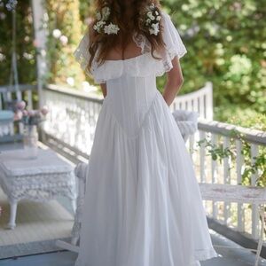 Selkie White Lace Corset Gown with Off-Shoulder Ruffle